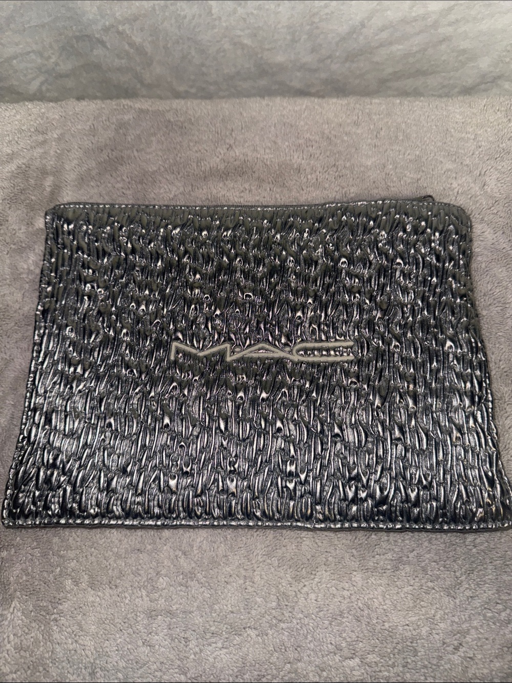 MAC Cosmetics Silver Textured Toiletry Pouch Bag